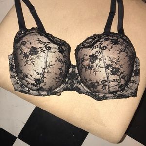 Black Lace Bra w Crystals (Dream Angels Demi)38DDD